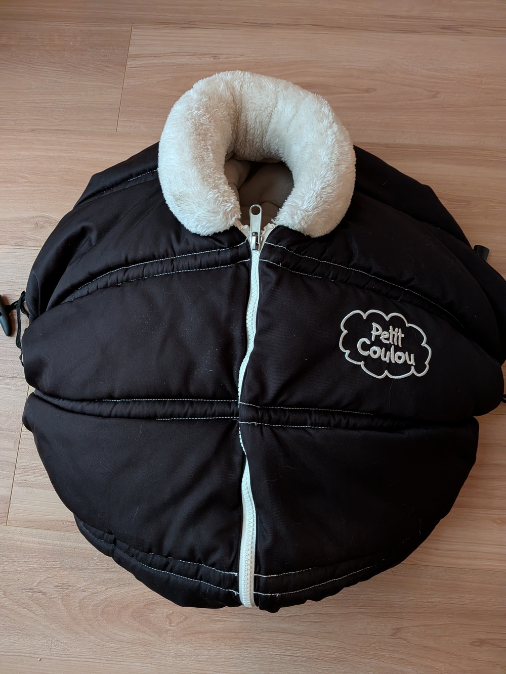 Black Kids Neck Pillow with Cream Faux-Shearling Collar